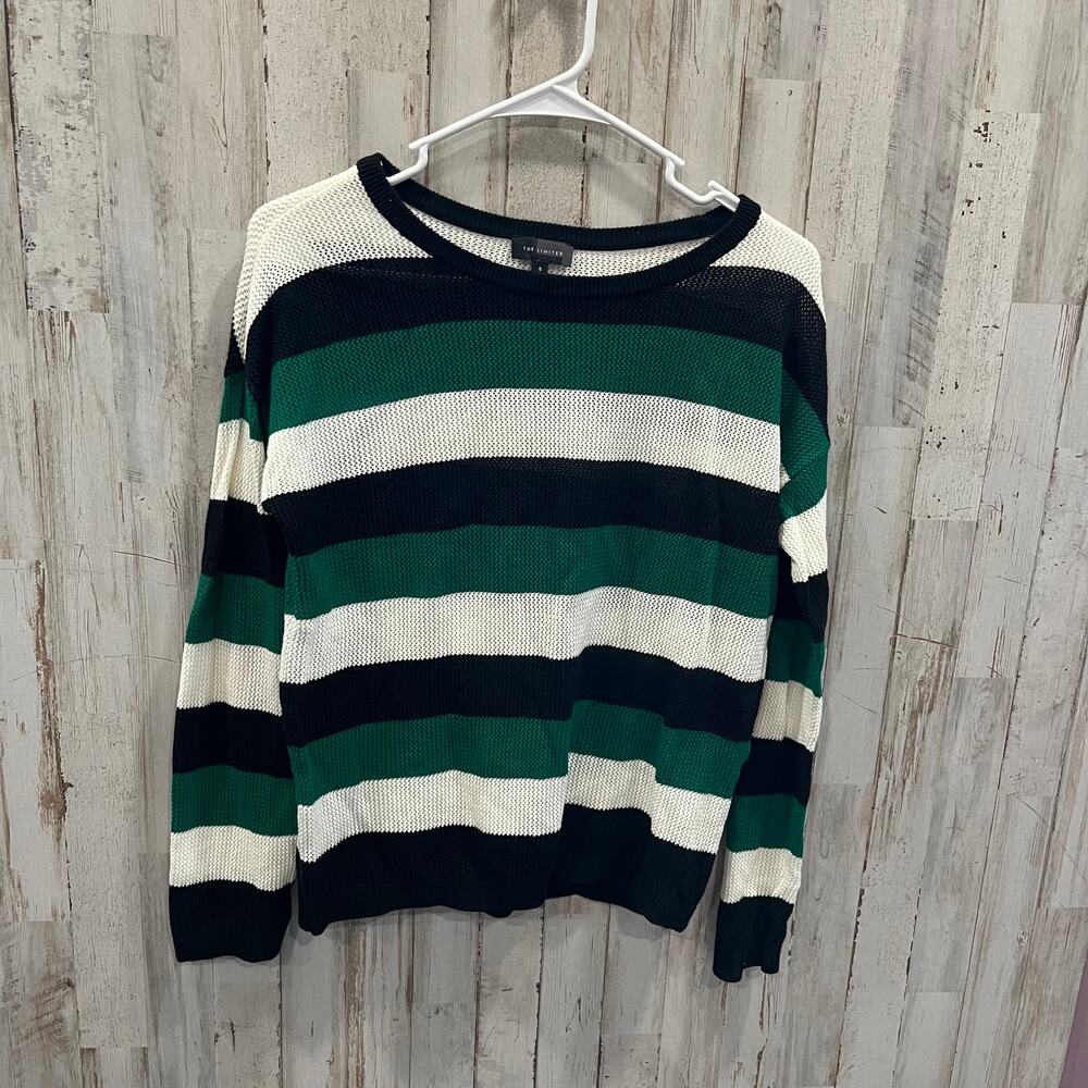 The Limited Green Black White Stripe Open Knit Sweater Womens Size Small